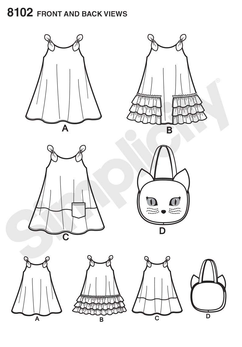 سيمبليسيتي حقيبة يد قطة للفتيات من Simplicity 8102 ونمط خياطة فستان الشمس بمقاسات 3-8 - Image 3
